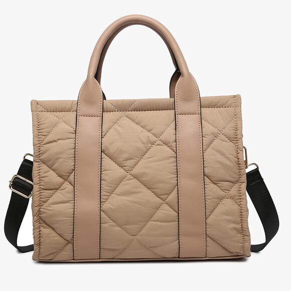 Clare Quilted Nylon Shoulder Bag Taupe - Picture 1 of 3